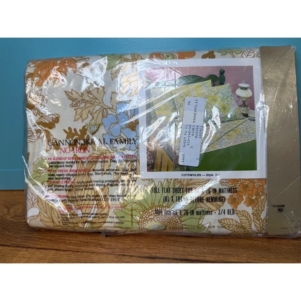 Vintage Cannon Royal Family Full Size No Iton Percale Flat Sheet.‎ Cotswold .